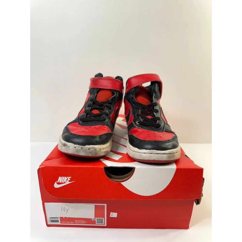 Nike Court Borough Mid 2 Sneakers Black Red Youth US 13